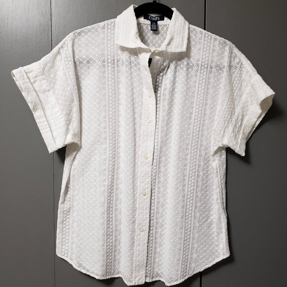 NEW Chaps Petite Eyelet 100% Cotton White Shirt - Picture 1 of 8